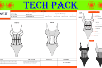 create fashion technical sketch and tech pack