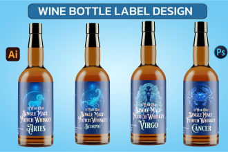 design a wine label, vodka, whisky, beer, gin bottle label