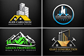 do custom real estate, property, interior, home, roofing, and construction logo