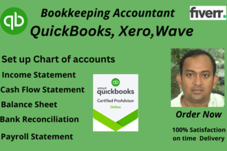 setup and clean up quickbooks, bank reconciliation,  payroll and do bookkeeping