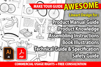design manual guide, in app tutorials, and assembly instruction