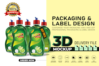 do packaging design, label design, price tag, die line with 3d mockup
