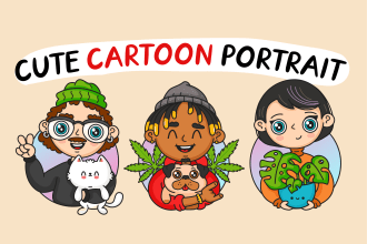 draw cute cartoon portrait with pet or favorite item