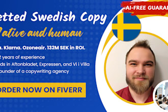 write seasoned swedish sales copy, email copywriting, seo article content, ad