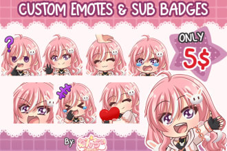 create cute custom chibi anime twitch emotes and sub badges