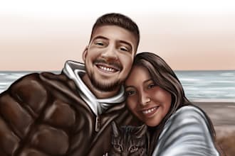draw couple portraits in digital art