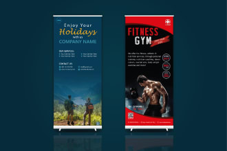 design creative roll up banner, pull up, signage, yard sign and x stand banner