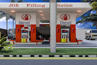 design 3d electric or gas filling stations architecture