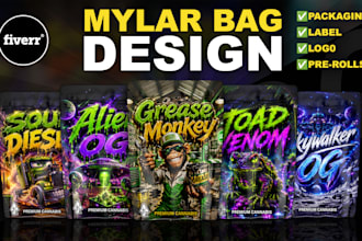 design premium mylar bag, cbd packaging, pre roll, jar label