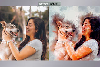 turn your pet, family, house, photo to digital watercolor portrait painting