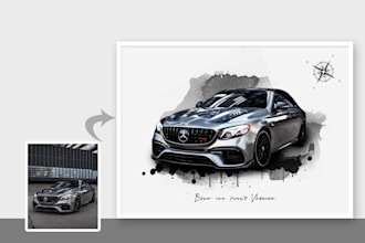 create unique watercolor paintings of cars and motorcycles for you