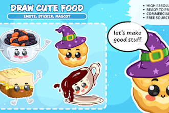 draw a cute doodle cartoon food, drink, mascot in 24 hrs