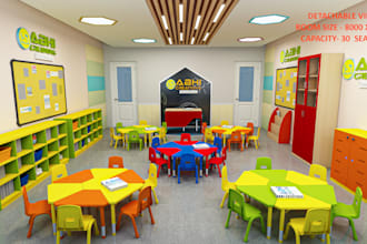do your 3d  school furniture and class room design