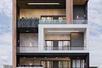 create 3d cummercial office and exterior