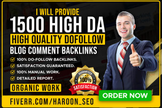 create 1500 dofollow blog comment backlinks on high da pa