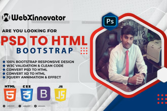 convert PSD to HTML, xd to HTML,  sketch to HTML css bootstrap