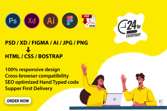 convert psd, pdf, xd, figma to html and react responsive