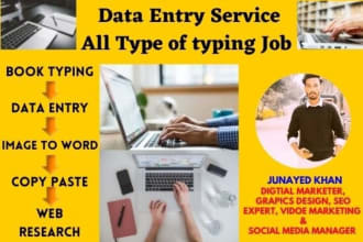 do any kind of typing, data entry, PDF to word or excel job