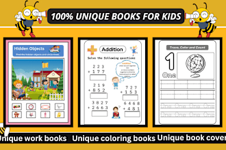 unique kids activity book, worksheets, coloring pages and cover design for KDP