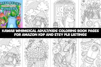 draw cute whimsical adult and kids coloring books for amazon KDP or etsy