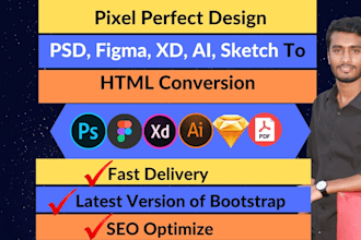 convert PSD to HTML, figma to HTML, PDF to HTML bootstrap5
