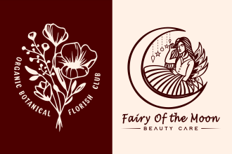 do beautiful feminine line art hand drawn botanical boho logo with branding kit
