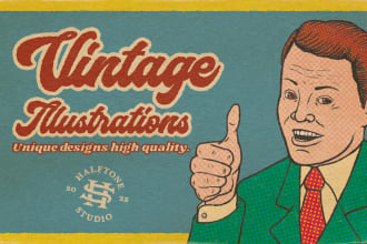 vintage illustration, poster  design, cartoon character