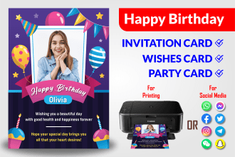 design a happy birthday wishes or invitation card or videos