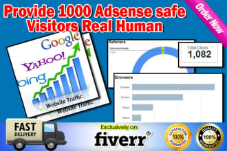 1000 real Adsense safe human visitors traffic to website