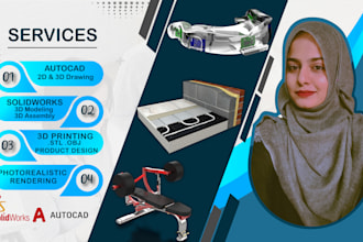draft 3d and 2d cad model, drawing in solidworks and autocad