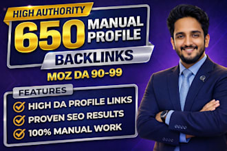 create 650 high da 90 dofollow SEO profile backlinks for manual link building