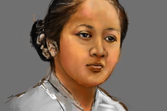 realistic digital oil painting person and pet portrait