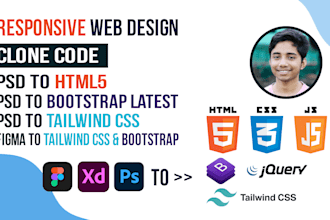 convert figma to HTML, PSD to HTML, responsive bootstrap, tailwind CSS
