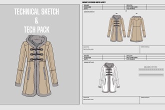 design your clothing fashion tech pack and flat sketches
