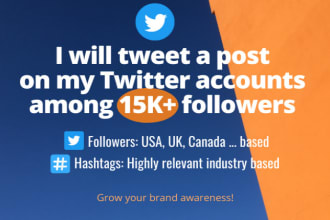 tweet a post on my twitter accounts with over 15k followers