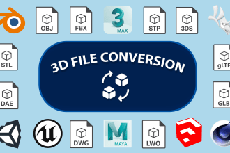 convert 3d file format to another extension, obj, fbx, glb, stl, step and more