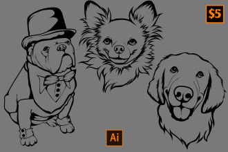 drawing line art of dogs, cats, horses and other pets in 12 hours