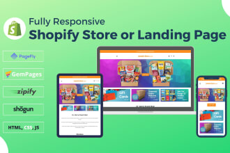 build shopify landing page and ecommerce website using pagefly, gempages, zipify