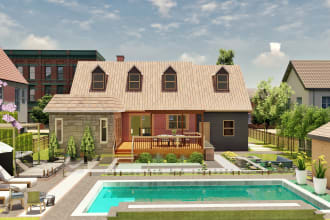 design backyard, landscape, terrace, pool, and patio