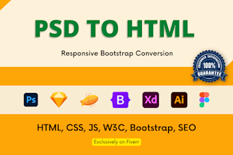 convert psd to html, xd to html, figma to html css bootstrap tailwind responsive