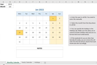 provide excel calendar template