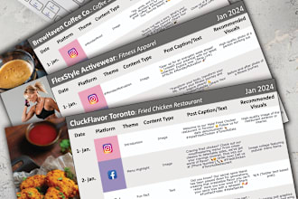 create your custom social media content plan with themes, copy, cta and more