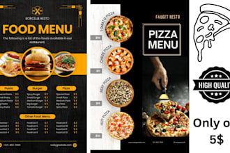 make a modern pizza restaurant menu, flyer, and brochure