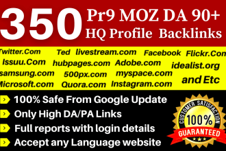 build 350 high authority da 90 SEO dofollow profile backlinks for link building
