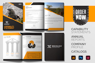 design a capability statement, company profile, and catalog