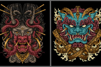 draw japanese fusion illustration for t shirt
