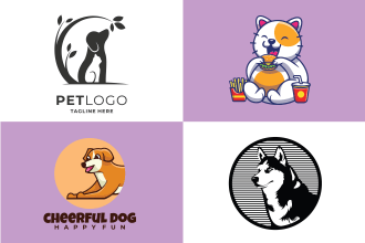 design unique, cute cat, pet, dog, animal mascot logo