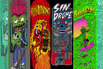 create crazy cartoon graphics, skate, punk, horror, low brow
