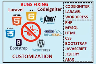 do bug fixing and error fixing in javascript PHP and laravel