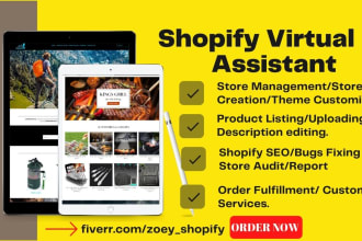 be your virtual assistant for shopify store shopify website